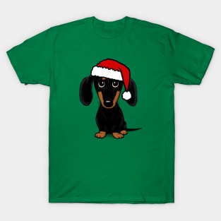 Santa Dachshund Black and Tan Wiener Dog Christmas T-Shirt